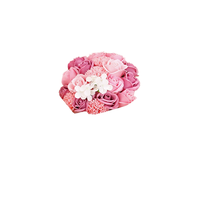Bouquet de fleurs artificielles personnalisé avec logo, roses roses et violettes, œillets, hortensias, emballage en filet crème, ruban, boîte cadeau réutilisable