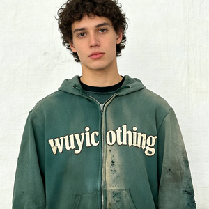 Sudadera con Capucha Personalizada de Alta Calidad para Hombre, Estilo Urbano, Vintage, Lavado Ácido, Efecto Desgastado, Lavado Sucio, Oversize, de Forro Polar - Product Image 1