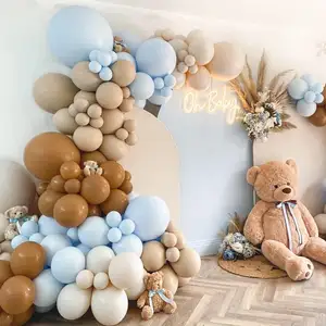 Kit de guirlande de ballons double en peluche Bleu Nude Café Marron Ballons en latex pour ours en peluche Baby Shower Party Decorations