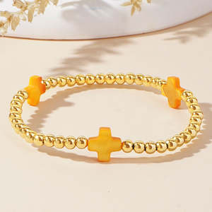 Nouveau Boho été 18K or rempli plaqué pour Bracelet ensemble arc-en-ciel croix extensible mode coquille principalement en laiton pour cadeau femme - Product Image 5