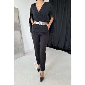 Wholesale Women's Black Corduroy <b>Jumpsuits</b> with Slit High Waist Midi Length Formal Style for Yoga Fitness <b>Party</b>-Pattern Printed - Product Image 2