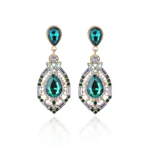 Women Drop shape gem Colorful rhinestone earrings Alloy diamond exaggeration Prom pink earrings