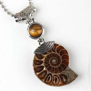 Collier pendentif en pierre de conque et coquillage pour hommes et femmes, vis d'ammoniac naturelle, escargot et fossile - Product Image 5
