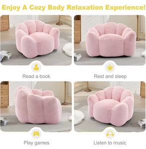 Fauteuil de salon en forme de fleur rose, fauteuil moelleux, siège d'appoint rembourré en mousse souple pour salon et chambre à coucher - Product Image 2