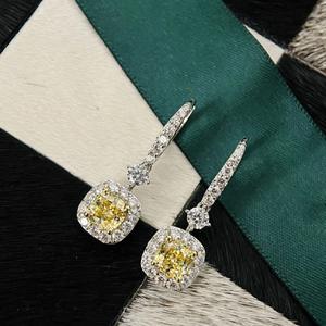 Boucles d'oreilles pendantes en argent pur S925 avec diamant jaune dynamique, forme carrée, couleur jaune canard, haut de gamme, classiques, entièrement serties de diamants - Product Image 5