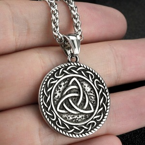 Stainless Steel Pendant <b>Necklace</b> Men <b>Celtic</b> Knot Design Round Geometric Pattern Gift Jewelry Fashion Accessory - Product Image 1