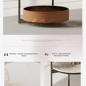 Meja Kopi Sudut 3 Tingkat Mewah Modern dari Kulit Sadel Desainer & Batu Sinter untuk Ruang Tamu Sofa - Product Image 4