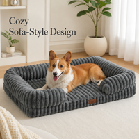 Canapé-lit confortable pour animaux de compagnie avec rebords enveloppants de soutien, surface en peluche courte à faible perte de poils pour chiens, pour dormir en intérieur