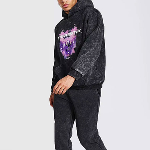 Ensemble de survêtement personnalisé léger pour sweat à capuche zippé et pantalon de jogging évasé, 100% coton, délavé à l'acide, respirant, pour l'hiver - Product Image 5