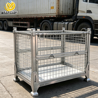 EASYLINK Conteneur de stockage en treillis métallique galvanisé à chaud avec verrouillage, cage à palettes pliable en treillis, capacité 1500 kg, grille 50x50mm 4/1