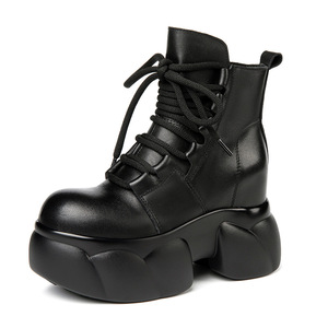 Stivali Invernali da Donna in Vera Pelle di Alta Qualità <span class=keywords><strong>con</strong></span> Lacci, Suola Spessa e Tacco a <span class=keywords><strong>Zeppa</strong></span> 9CM per Aumento di Altezza - Product Image 5