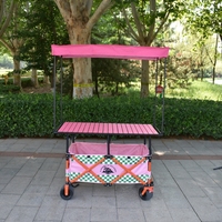 Chariot pliant robuste de 420 L de haute qualité, réglable en hauteur sur 4 positions, avec auvent rose et roues larges, idéal pour le camping et les chariots de vente.