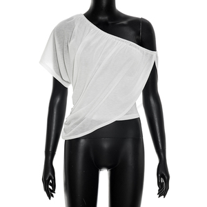 Viviblook C26TP171 Camiseta de Verano para Mujer, Nueva, Informal, Simple, con Hombros Descubiertos, Doble Capa, Top Informal para Damas - Product Image 1