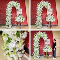 DKB Arche de fleurs artificielles en forme de crochet de 8,5 pieds, blanches et vertes, pour décoration de mariage et de banquet