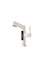 Robinet de lavabo de salle de bain en laiton blanc crème avec affichage numérique LED intelligent de la température, mitigeur monocommande chaud/froid pour vasque