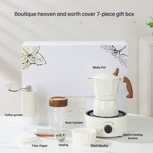 Coffret Cadeau Premium 7 Pièces pour Cafetière Moka avec Logo Personnalisable, Ensemble <span class=keywords><strong>de</strong></span> Machine à <span class=keywords><strong>Café</strong></span> avec Plaque Chauffante Électrique et Moulin à <span class=keywords><strong>Café</strong></span> pour Utilisation Mondiale - Product Image 5