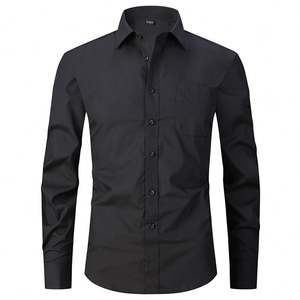 Camicia nera da <span class=keywords><strong>uomo</strong></span> a maniche lunghe camicia da <span class=keywords><strong>uomo</strong></span> con bottone da lavoro gemelli francesi tinta unita <span class=keywords><strong>abito</strong></span> da sposo sposo - Product Image 1