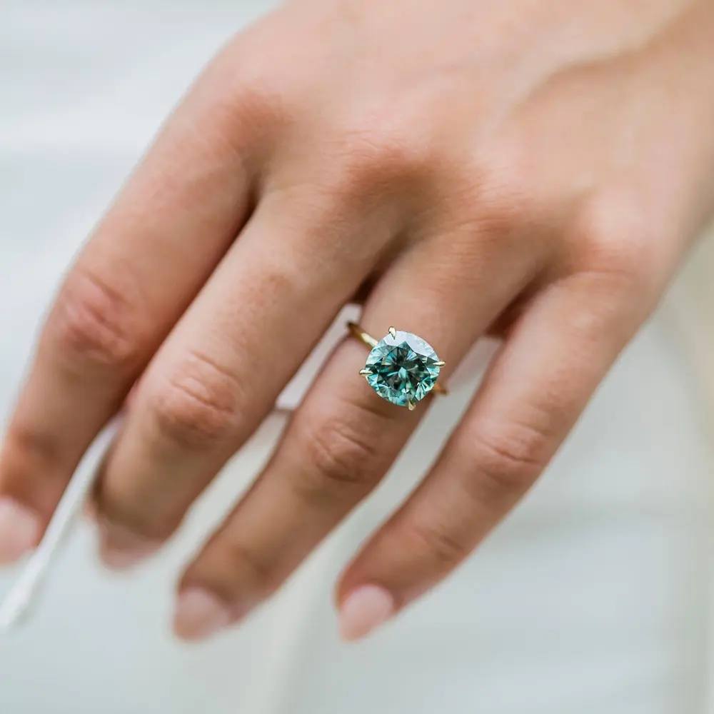 Fancy Jewelry 5.0CTW anello solitario verde chiaro VVS1 cuscino ibrido ghiaccio frantumato Moissanite 14k oro Engagemend Bands