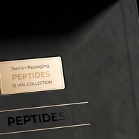 Boîte rigide noire personnalisée pour flacons de peptides, 12 flacons, logo estampé à chaud en feuille de satin