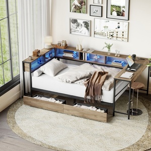 <span class=keywords><strong>Letto</strong></span> ad angolo M con libreria, <span class=keywords><strong>2</strong></span> cassetti contenitore, <span class=keywords><strong>letto</strong></span> matrimoniale moderno con luce LED e stazione di ricarica, divano <span class=keywords><strong>letto</strong></span> moderno - Product Image 4