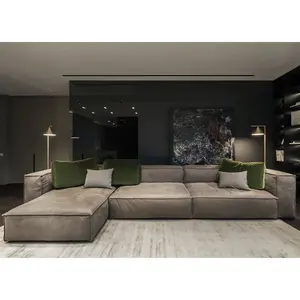 Тканевый угловой диван для гостиной серый угловой гостиной I-образный секционный диван с оттоманкой