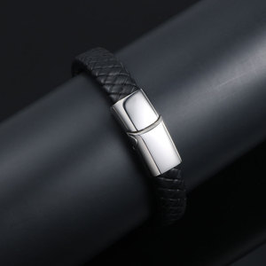Stainless Steel Woven <b>Leather</b> <b>Bracelet</b> Men's Geometric Design CE539 Gift Jewelry - Product Image 5