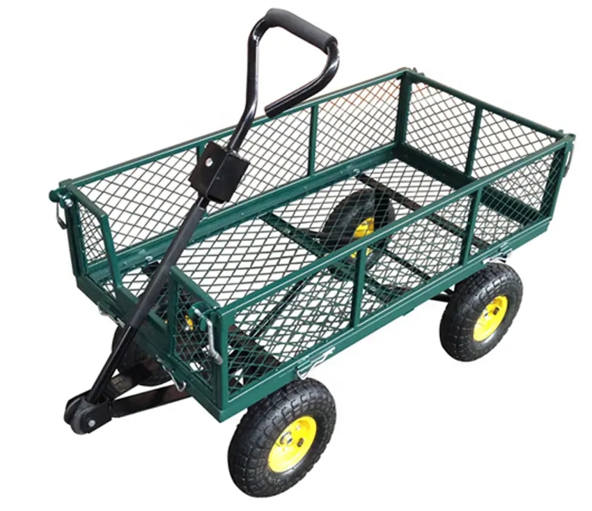 Heavy Duty Utility Cart Wagon Steel Wire Mesh Rolling Dump Garden Carts with Removable Mesh Sides 4 Wheels Garden Wagon