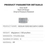 Boîte de rangement portable étanche en plastique transparent pour matériel de pêche, 5 compartiments, pour leurres, hameçons et appâts, avec poignée, pour la pêche en ruisseau/rivière