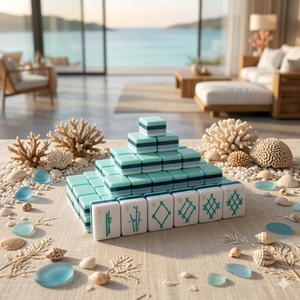 Luxury Sweet Pastel Acrylic American Mahjong Tiles Set Blue Layered with Dessert Art Print for Girls & Collectors-<b>Entertainment</b> - Product Image 1