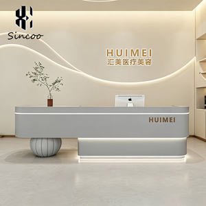 Offre Spéciale : Bureau d'accueil personnalisable en pierre artificielle et bois avec logo et couleur au choix pour salons et magasins - Product Image 5