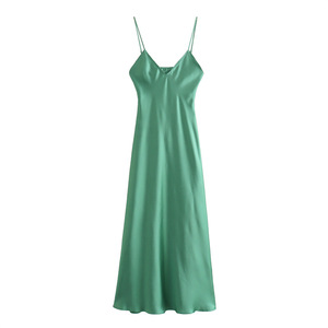 Bestseller Spaghetti Straps Backless <strong>Silk</strong> Sexy <strong>Summer</strong> A-line Midi Women <strong>Dresses</strong> Fashion - Product Image 4