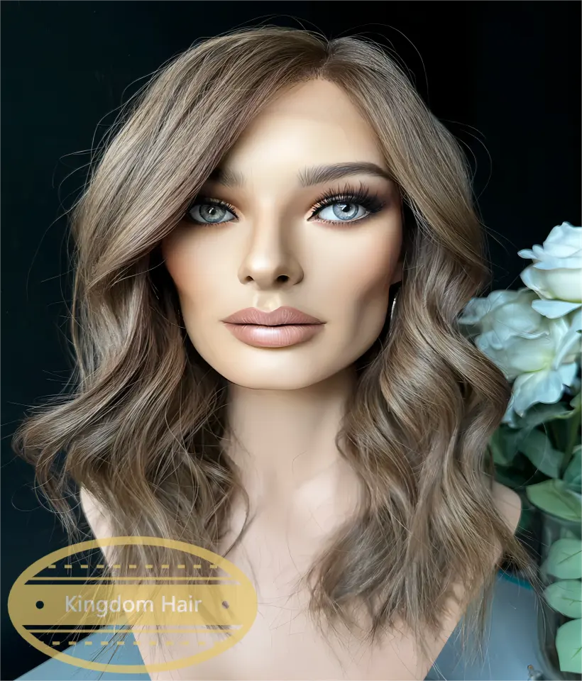 Hot Sale Cabelo Europeu Quente Castanha Brown & Golden Destaque Cor Luxe Top De Renda Com Forro De Seda HD Peruca Dianteira Do Laço Para As Mulheres