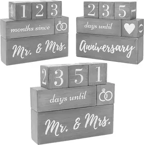 फार्महाउस शादी उलटी गिनती कैलेंडर ब्लॉक सगाई उपहार के लिए जोड़ों के लिए प्रतिवर्ती पाठ ब्लॉक शादी विवाह