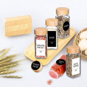 Pote de Tempero tarros de vidrio 24 tarros de especias condimento olla cocina botella de especias tarro de almacenamiento de vidrio de comida <span class=keywords><strong>con</strong></span> tapa de bambú conjunto - Product Image 2
