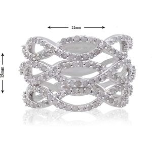 Sterling Silver <b>Lace</b> Engagement Ring Natural <b>White</b> Diamond 1.14 Carat Size 7.5 Round Brilliant Cut Geometric Design Women's - Product Image 4