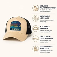 Gorra Trucker Personalizada con Diseño de Palmera, Malla Transpirable, Cierre Ajustable, Estilo Vintage Atardecer DSQ2020, Venta al por Mayor, Fabricante OEM, MOQ Bajo