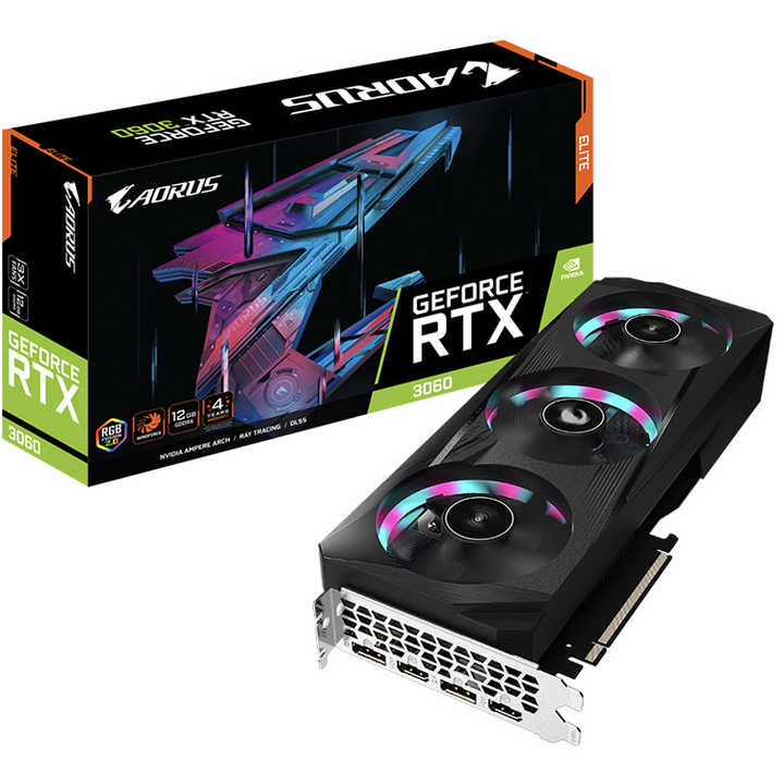 GIGABYTE AORUS GeForce RTX 3060 ELITE 12G GDDR6 192ビットメモリと 