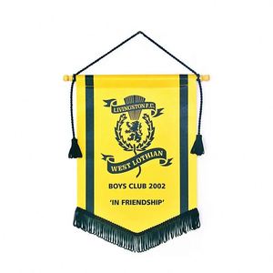 Silk Screen Printed Eco-Friendly Waterproof Mini Soccer Pennant Banner Double Layer Rectangular Colorful Satin Hanging Flag for - Product Image 4