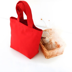 <b>Canvas</b> <b>Tote</b> Bag 23cm X 21cm X 10cm Solid Color Minimalist Style Women's Handbag For Makeup Storage Student Lunch Carrier - Product Image 3