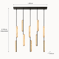 Lustre linéaire en albâtre naturel, suspension en laiton massif à barre unique, éclairage LED pour salle à manger, îlot de cuisine, plafond haut