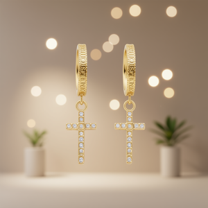 Orecchini a Cerchio Mioiseven Placcati Oro con Diamanti Incastonati, Gioielli Religiosi Unisex alla Moda - Product Image 2