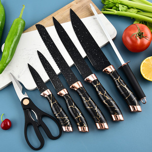 Hot Selling Toallwin <span class=keywords><strong>Chinese</strong></span> Stijl Roestvrijstalen Keukenmessenset 6 Stuks Houtnerf Coating Keukenmessen Accessoires - Product Image 4