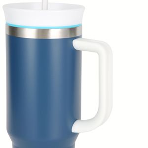 Mug de voyage isotherme en acier inoxydable 30 oz avec logo personnalisé, couleur turquoise, avec poignée - Product Image 4