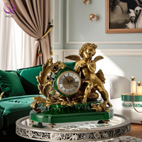 Quantité minimale de commande bas européen antique décoration de la maison horloge de table luxe émeraude porcelaine bureau horloge bronze céramique ange horloge