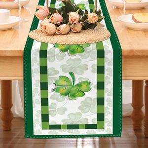 Woven <b>Table</b> <b>Runner</b> <b>Green</b> Four-Leaf Clover Printed Shamrock St. Patrick's Day Home Use Dining <b>Table</b> Accessory Seasonal Kitchen - Product Image 1