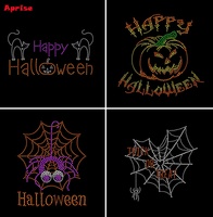Transferts thermocollants en strass pour Halloween : lettres, citrouilles, squelettes, pour vêtements et sacs