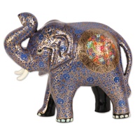 Sculpture d'éléphant en provenance d'Inde, fabriquée à la main en bois et peinte à la main avec des couleurs sans plomb