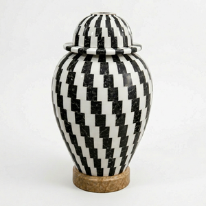 Onyx Crafts White Black Marble Unique Shaped Textured Urns for Cremation Funeral 220 Cubic Inch Eco-Friendly Durable Supplies - Product Image 1