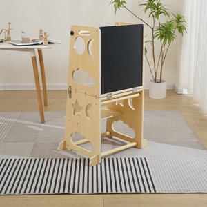 Tabouret de cuisine pliable pour tout-petits avec tableau noir, barrière de sécurité et tour d'apprentissage pour enfants de 1 à 3 ans - Product Image 2