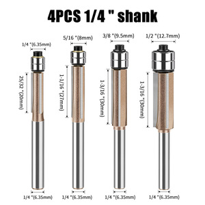 Vástago de 6mm y <span class=keywords><strong>1</strong></span>/4 pulgadas, cuchillas de carburo de tungsteno 3T, brocas de enrutador de recorte al Ras para carpintería, fresa de madera con rodamiento - Product Image 6